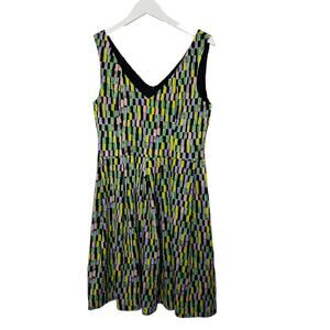 Calvin Klein Deep Front & Back V Neckline Fit & Flare Dress Multi-Color Size 12